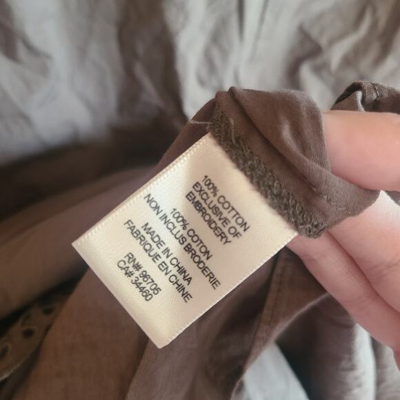 Rebecca Taylor Poplin Dress Olive La Vie Embroidered Large Balloon Sleeve Boho - Picture 8 of 8